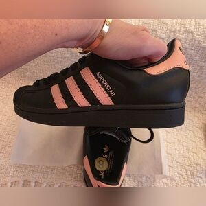 Adidas Superstar Women's Black and Pink Sneakers